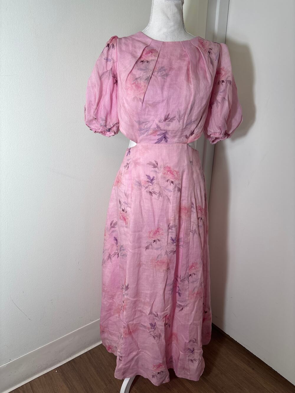 Bardot Pink Floral Backless Floor Length Dress Sz 4